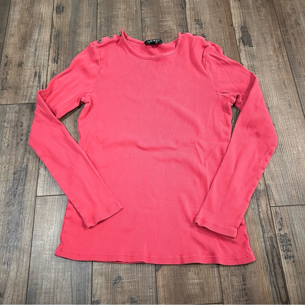 LRL Lauren Ralph Lauren Long Sleeve Top Women’s Size L Pink‎ Buttons